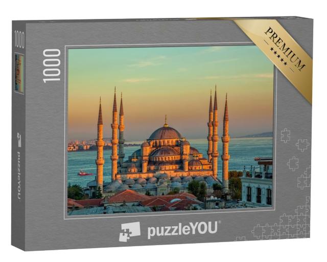 Puzzle de 1000 pièces « La Mosquée bleue au coucher du soleil, Istanbul »