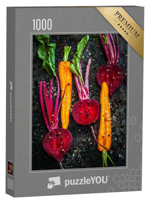 Puzzle de 1000 pièces « Légumes crus à rôtir sur une plaque de cuisson »