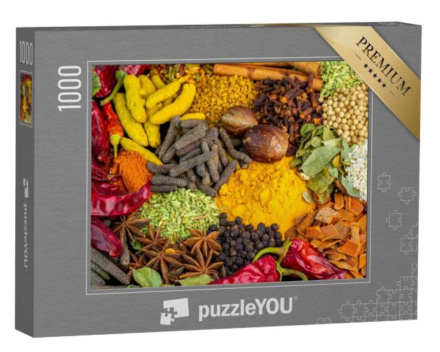 Puzzle de 1000 pièces « Diverses épices, poivrons et herbes aromatiques »