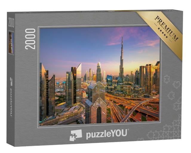 Puzzle de 2000 pièces « Gratte-ciel de luxe au coucher du soleil, skyline de Dubaï »
