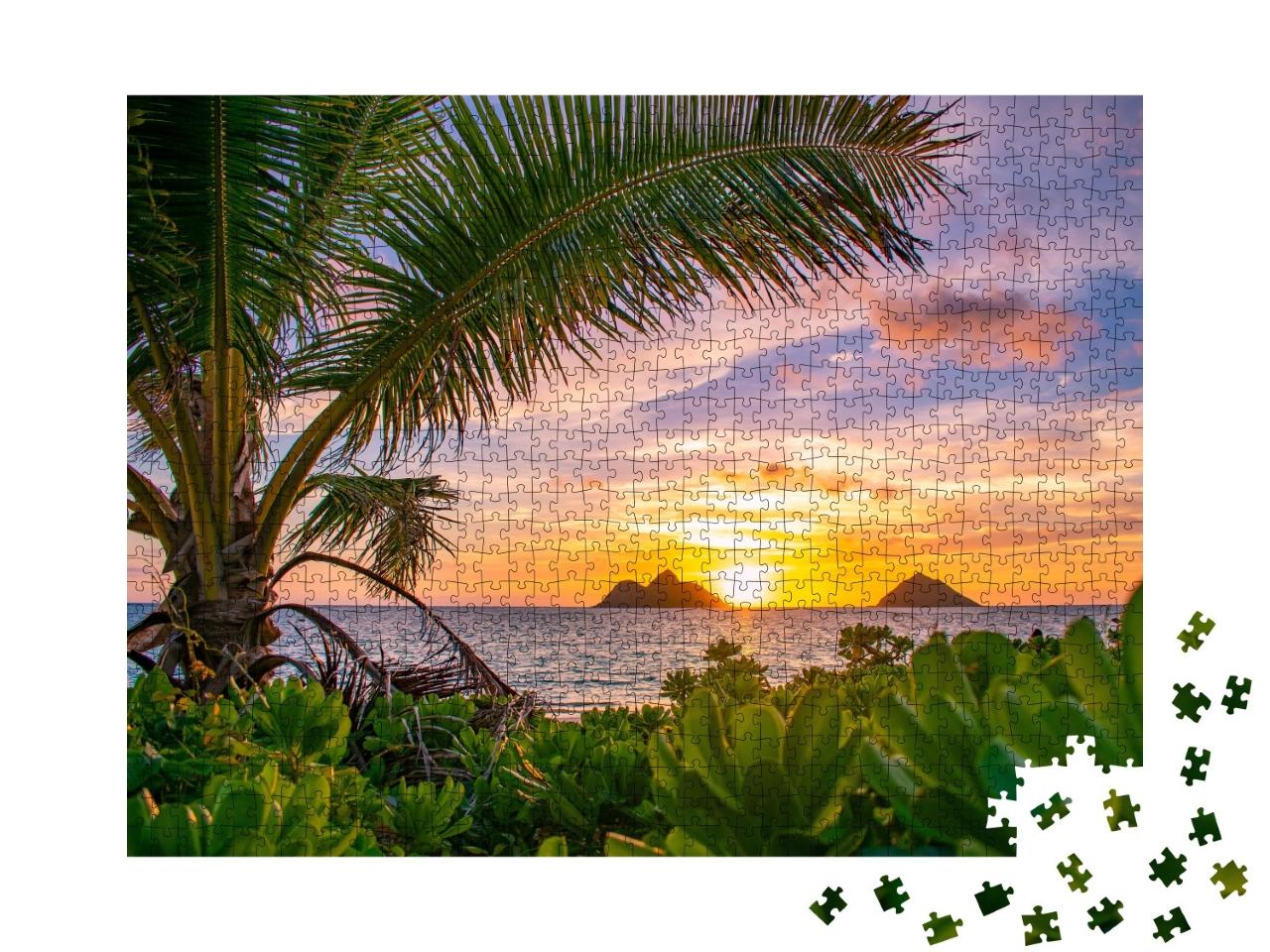 Puzzle de 1000 pièces « Magnifique lever de soleil tropical sur la plage de Lanikai, Oahu, Hawaï »