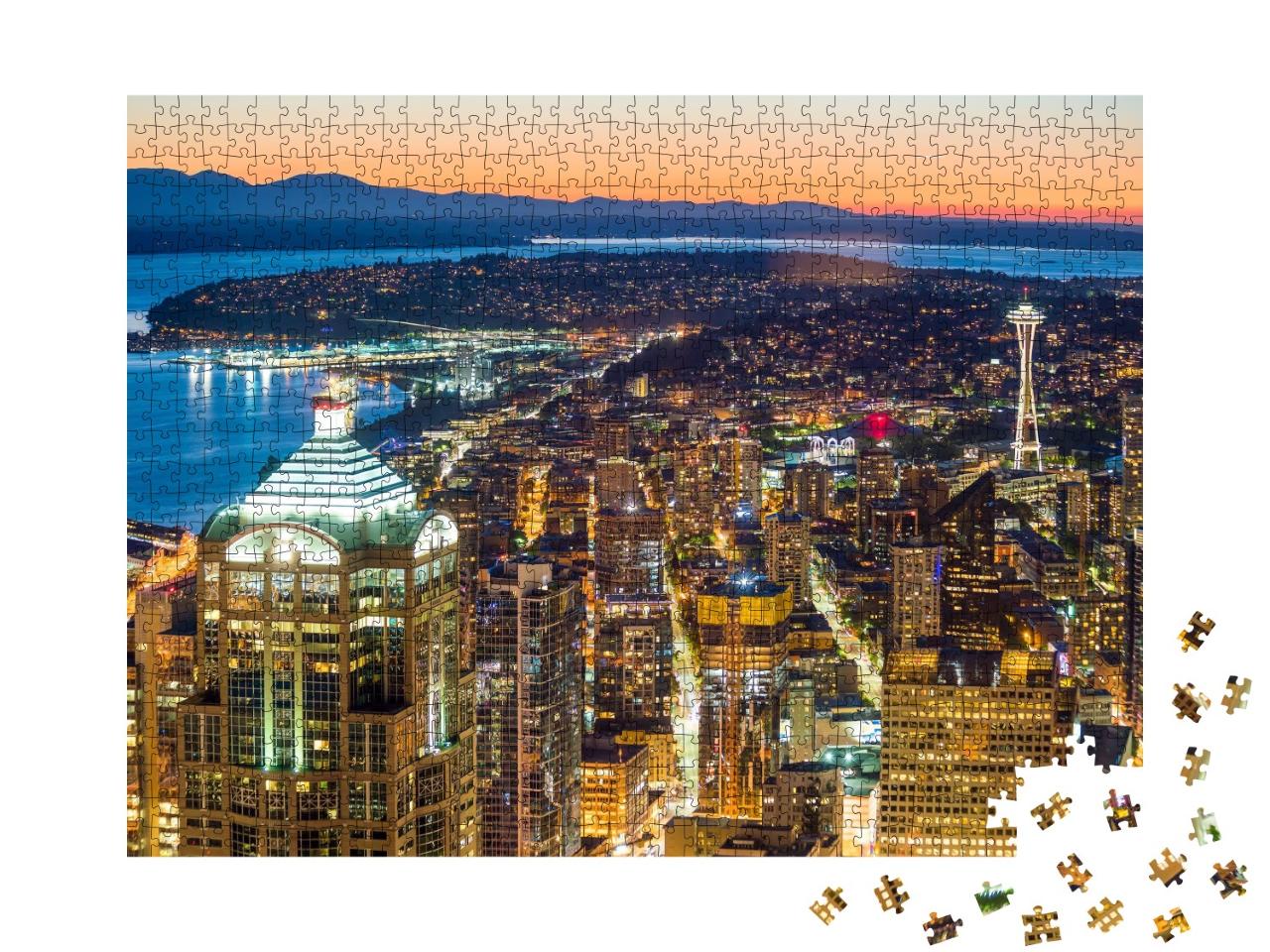 Puzzle de 1000 pièces « Seattle au crépuscule, Washington, États-Unis »