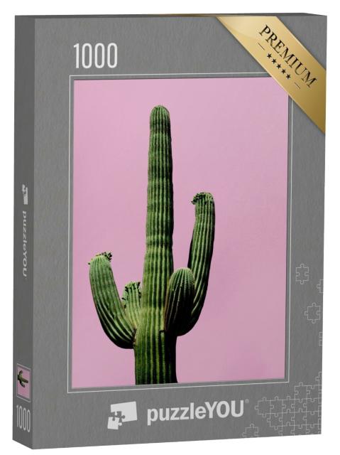 Puzzle de 1000 pièces « Vue minimaliste : cactus sur fond rose »