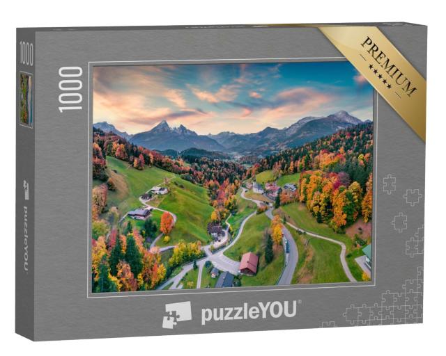 Puzzle de 1000 pièces « Eglise Maria Gern avec le sommet du Hochkalter, Alpes bavaroises »