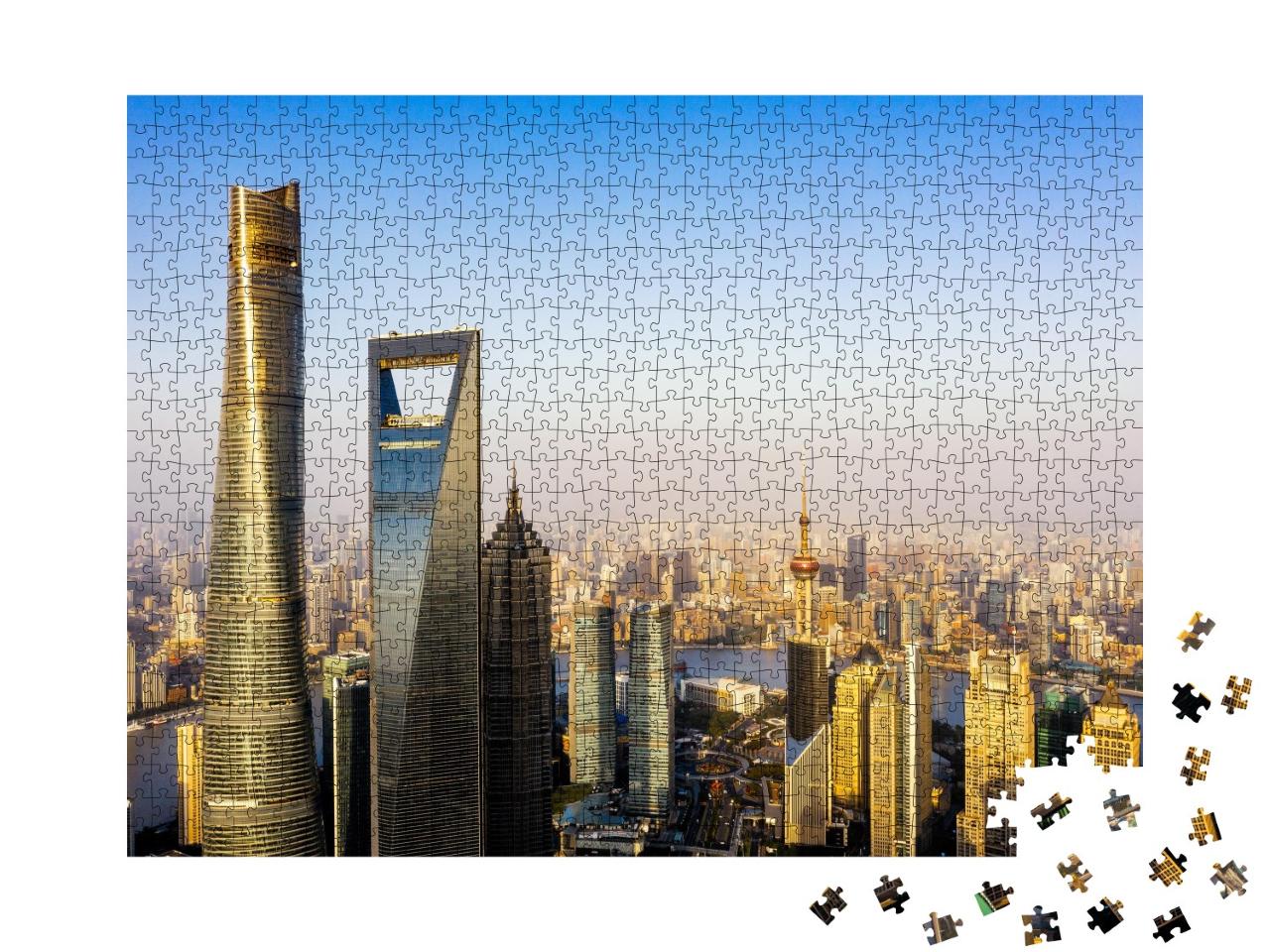Puzzle de 1000 pièces « Pudong avec la rivière Huangpu, Shanghai, Chine »