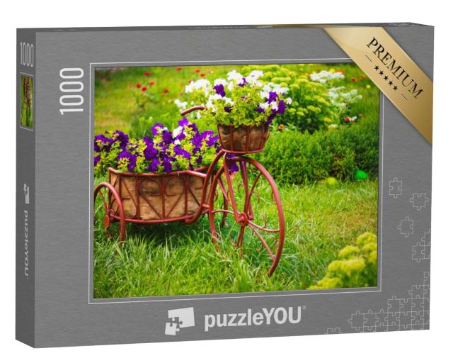 Puzzle de 1000 pièces « Vieux vélo avec panier de fleurs »