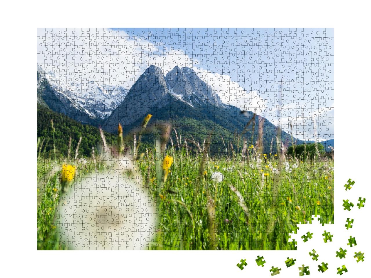 Puzzle de 1000 pièces « La Zugspitze en prairies fleuries »