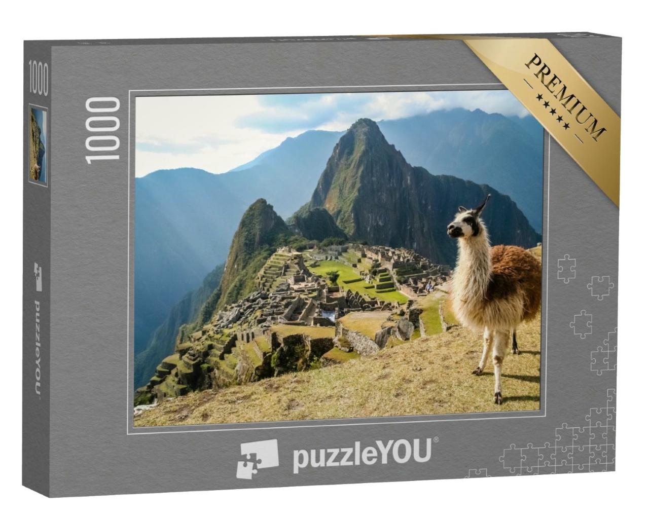 Puzzle de 1000 pièces « Lama devant l'ancienne cité inca de Machu Picchu »
