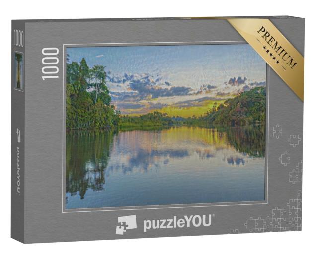 Puzzle de 1000 pièces « dans le style artistique de Claude Monet - Coucher de soleil sur l'Amazone »