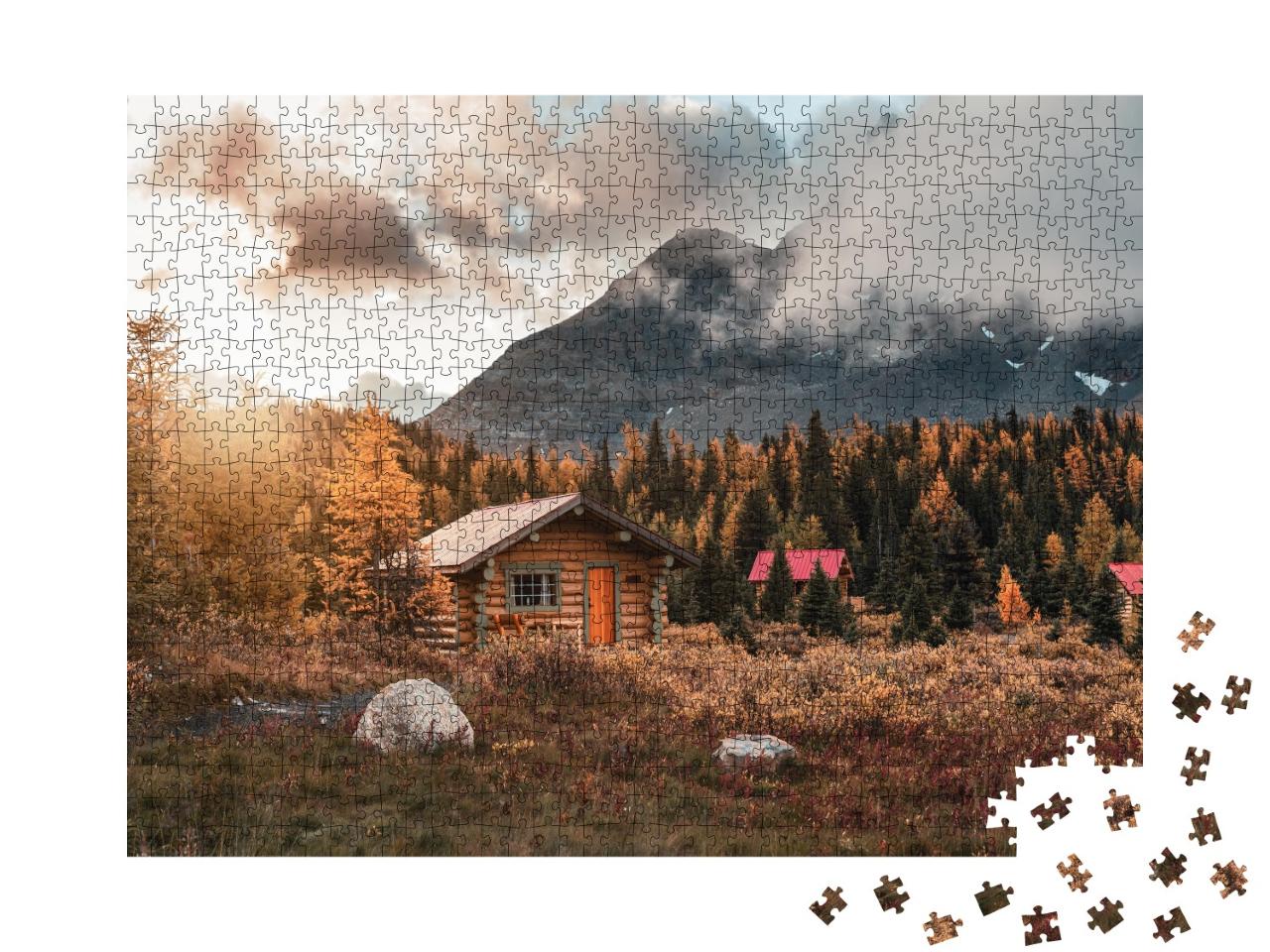 Puzzle de 1000 pièces « Cabanes en bois dans la forêt du parc provincial Assiniboine, Canada »