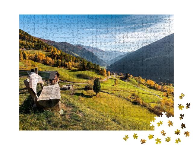 Puzzle de 1000 pièces « Banc en bois dans les montagnes d'Autriche »