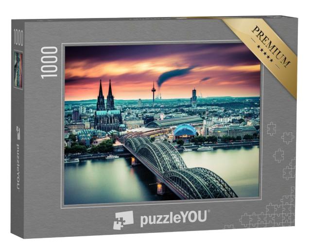 Puzzle de 1000 pièces « Coucher de soleil et nuages en mouvement sur Cologne, Allemagne »