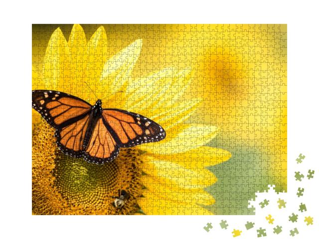 Puzzle de 1000 pièces « Papillon monarque, Danaus Plexippus, sur un tournesol »