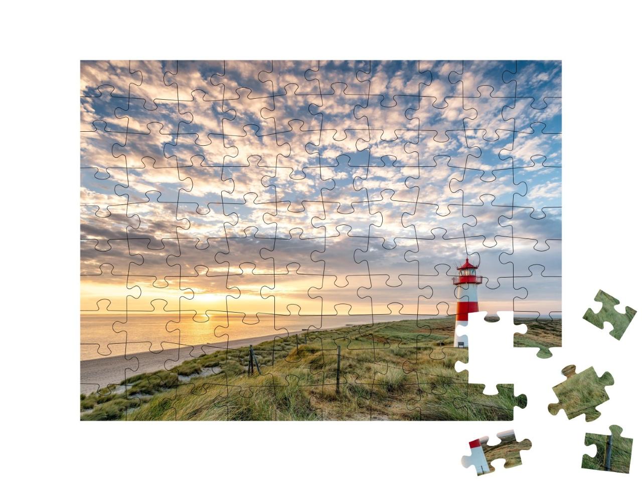 Puzzle de 100 pièces « Phare rouge sur l'île de Sylt, Frise du Nord, Schleswig-Holstein, Allemagne »