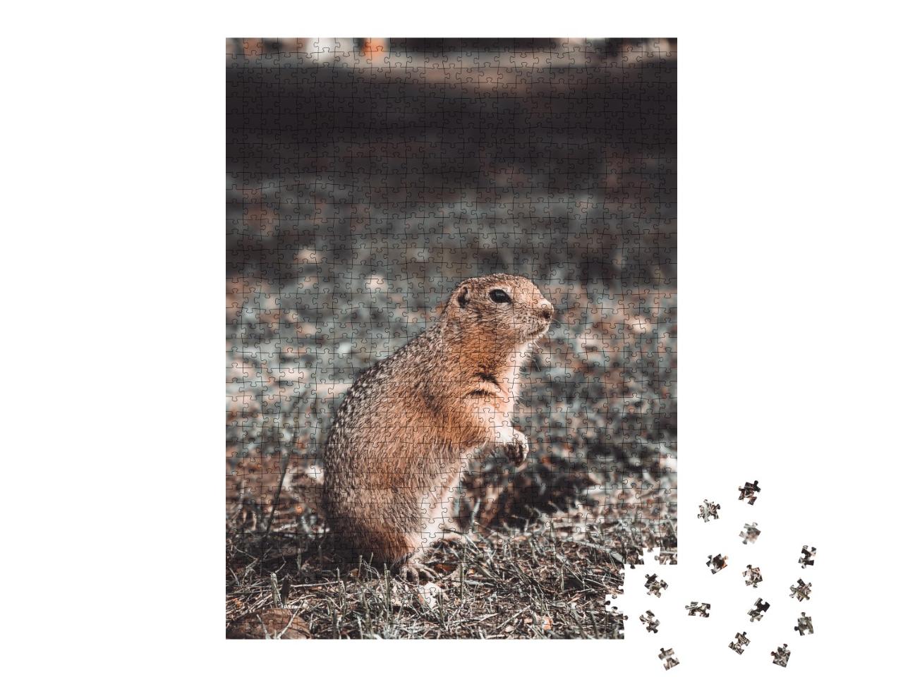 Puzzle de 1000 pièces « Rat de poche se nourrissant dans son trou dans une clairière, automne »