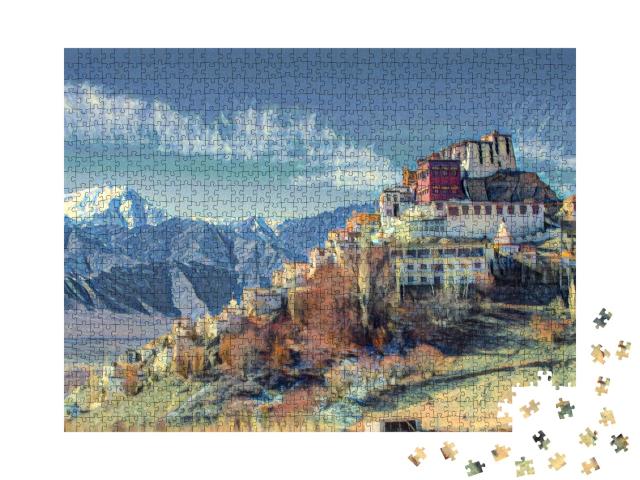 Puzzle de 1000 pièces « dans le style de Paul-Cezanne - Monastère de Thiksey, Leh-Ladakh Inde »