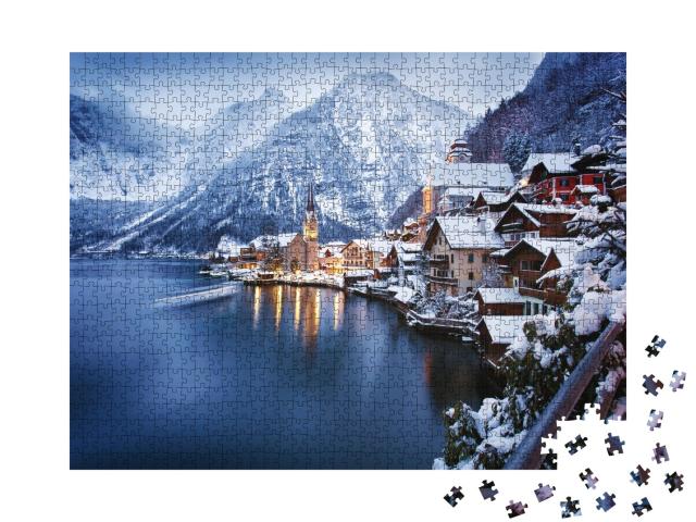 Puzzle de 1000 pièces « Vue hivernale de Hallstatt, patrimoine mondial de l'UNESCO, Autriche »