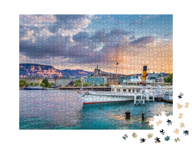 Puzzle de 1000 pièces « Vue panoramique sur le centre-ville de Genève et le lac Léman, Suisse »