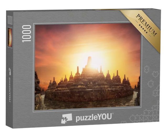 Puzzle de 1000 pièces « Coucher de soleil au temple de Borobudur »
