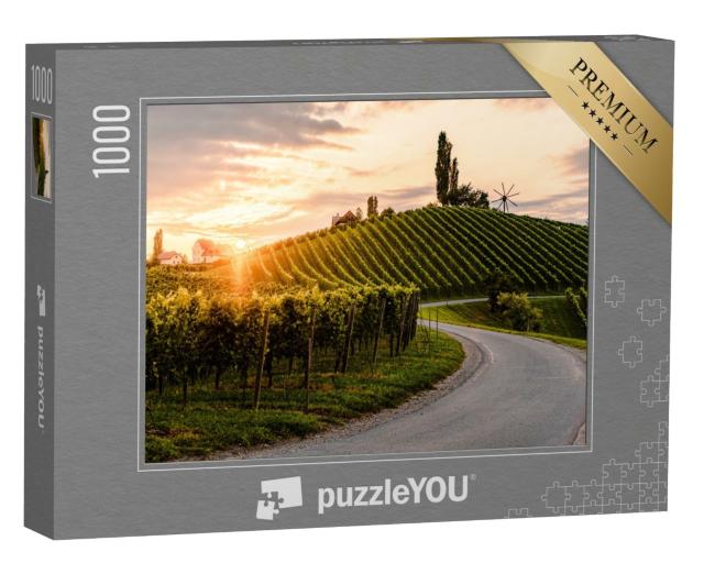 Puzzle de 1000 pièces « Route goudronnée à travers les vignobles du sud de l'Autriche, dans le sud de la Styrie »