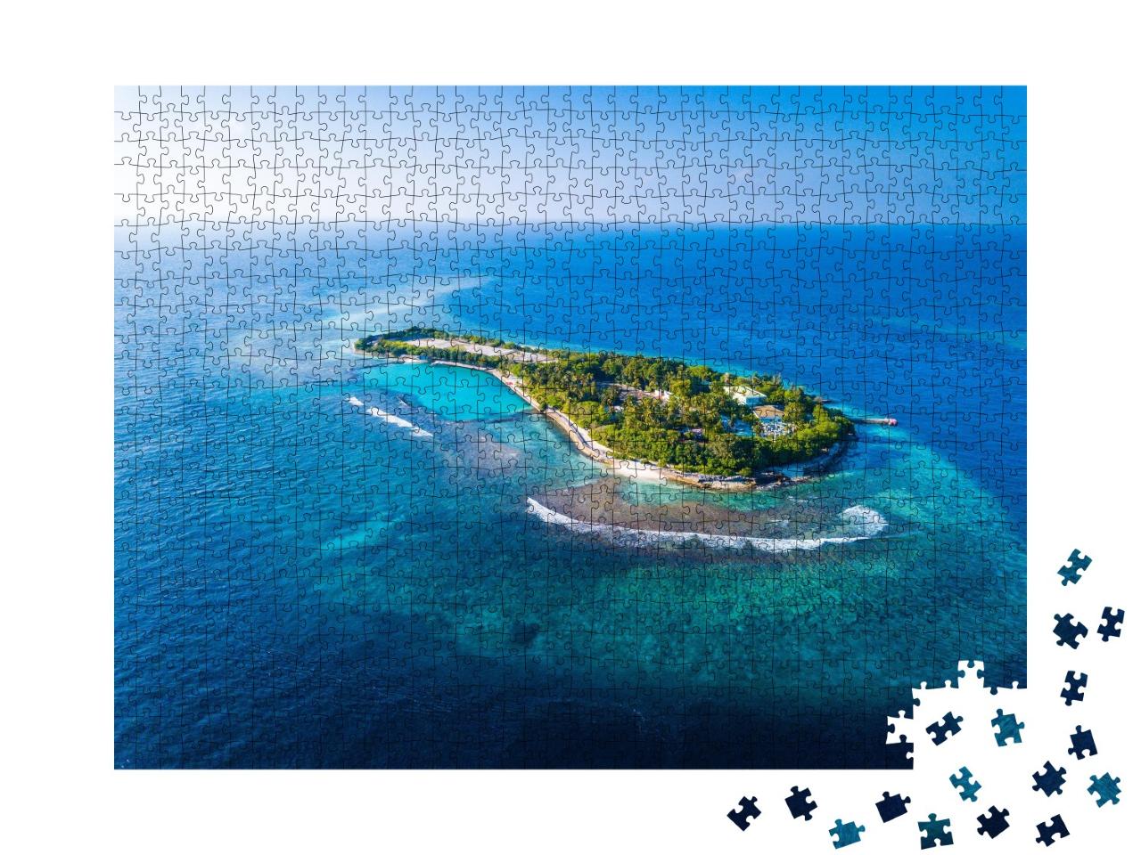 Puzzle de 1000 pièces « Vue aérienne d'une île tropicale de l'océan Indien, Maldives »