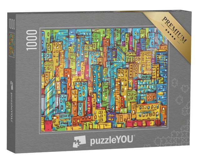 Puzzle de 1000 pièces « Illustration vectorielle : Un paysage urbain coloré »