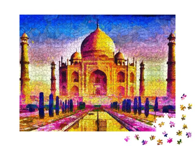 Puzzle de 1000 pièces « Taj Mahal, architecture colorée, peinture à l'huile »
