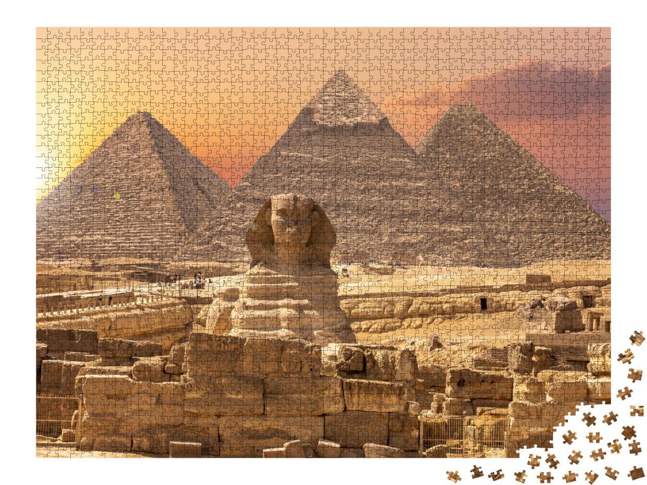 Puzzle de 2000 pièces « Merveilles du monde d'Egypte : Pyramides avec Sphinx, Gizeh »