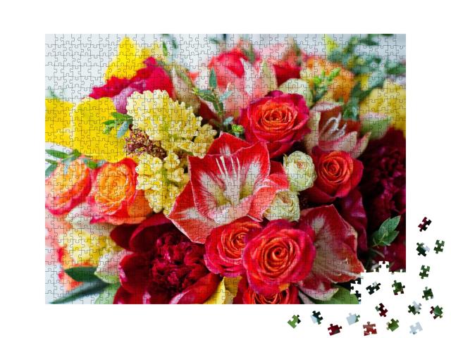 Puzzle de 1000 pièces « Boîte cadeau rose avec fleurs claires »