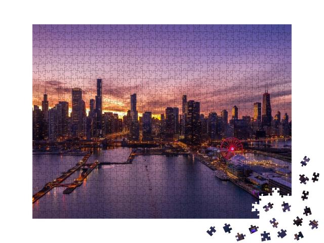 Puzzle de 1000 pièces « Centre-ville de Chicago avec skyline, vue aérienne »