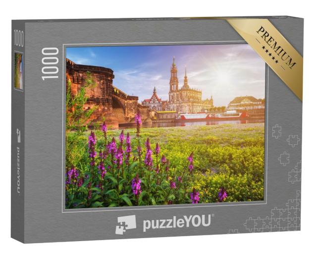 Puzzle de 1000 pièces « Silhouette de la ville de Dresde avec l'Elbe et le pont Augustus, Allemagne »