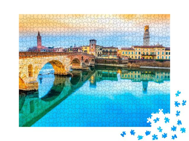 Puzzle de 1000 pièces « Magnifique Vérone avec l'Adige et Ponte di Pietra, Italie »