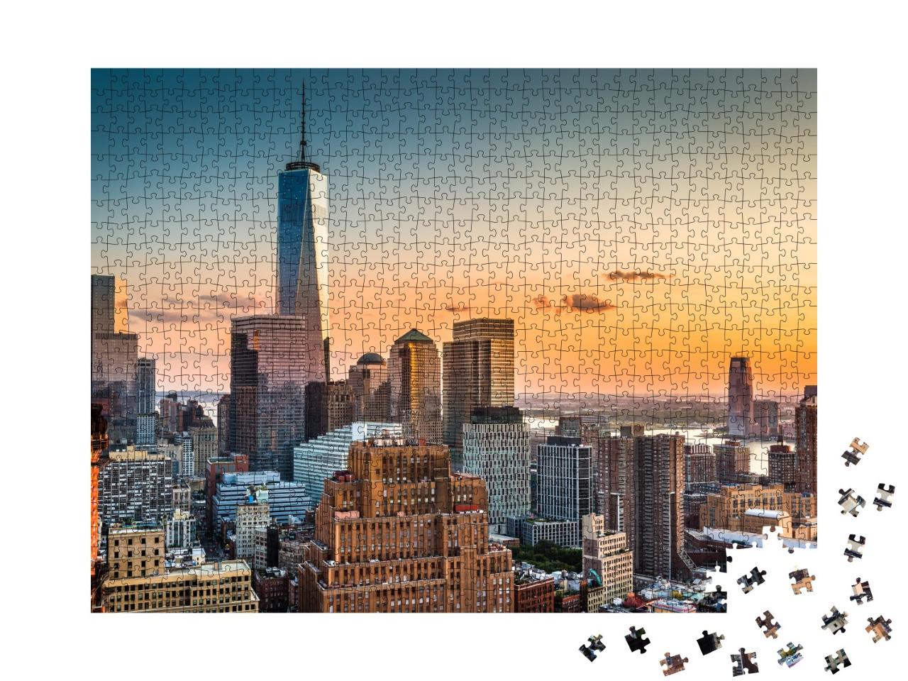 Puzzle de 1000 pièces « Skyline de Lower Manhattan au coucher du soleil »