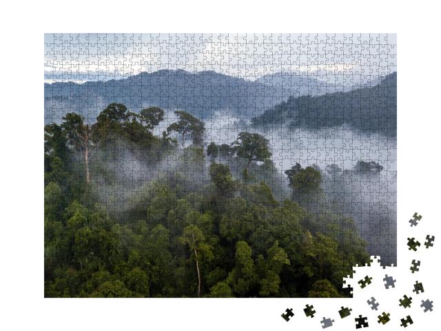 Puzzle de 1000 pièces « Brume au-dessus de la forêt tropicale après une tempête »