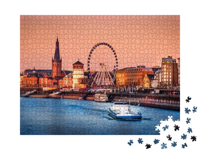 Puzzle de 1000 pièces « Vue du soir sur le Rhin et la vieille ville de Düsseldorf, Allemagne »