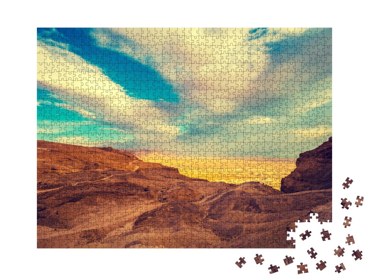Puzzle de 1000 pièces « Vue de Masada sur la vallée dans le désert de Judée, Israël »