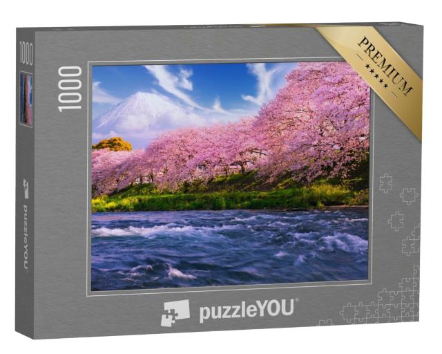 Puzzle de 1000 pièces « Sakura : cerisiers en fleurs au Japon, avec le volcan Fuji en arrière-plan »