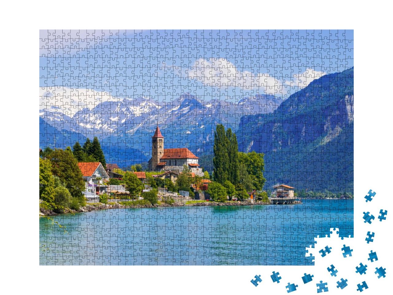 Puzzle de 1000 pièces « Ville de Brienz au bord du lac de Brienz devant les Alpes, Interlaken, Suisse »