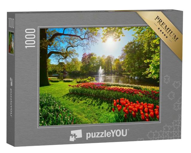Puzzle de 1000 pièces « Keukenhof avec parterres de tulipes en fleurs, Lisse, Pays-Bas »