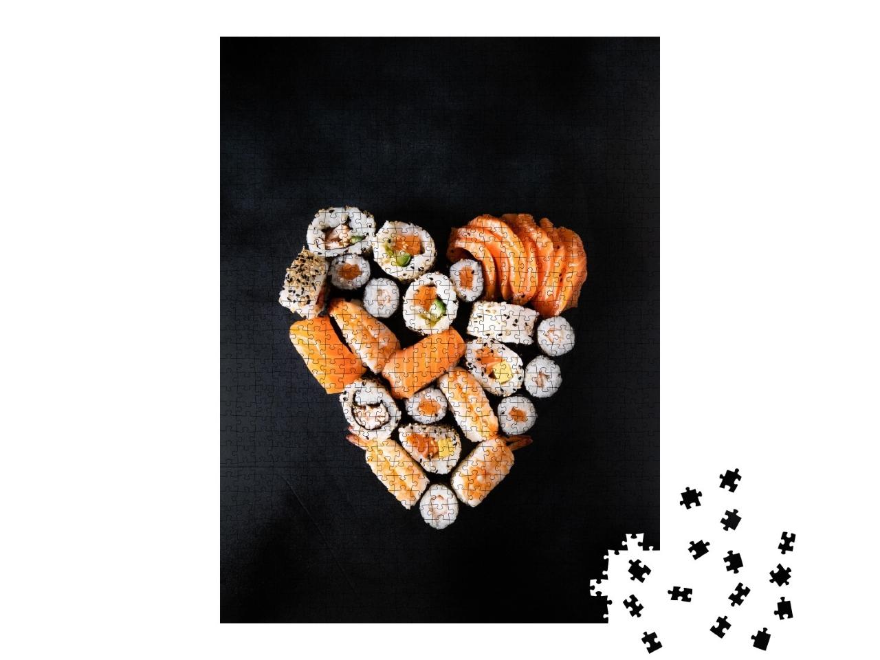Puzzle de 1000 pièces « Rouleaux de sushi servis en forme de cœur »