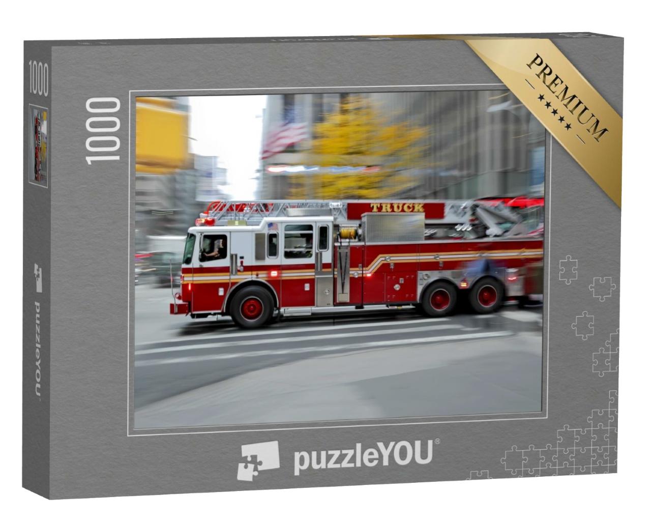 Puzzle de 1000 pièces « Un camion de pompiers sur le chemin le plus rapide vers le lieu d'intervention »