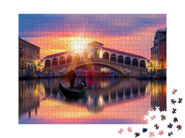 Puzzle de 1000 pièces « Gondole sur le pont du Rialto à Venise, Italie »