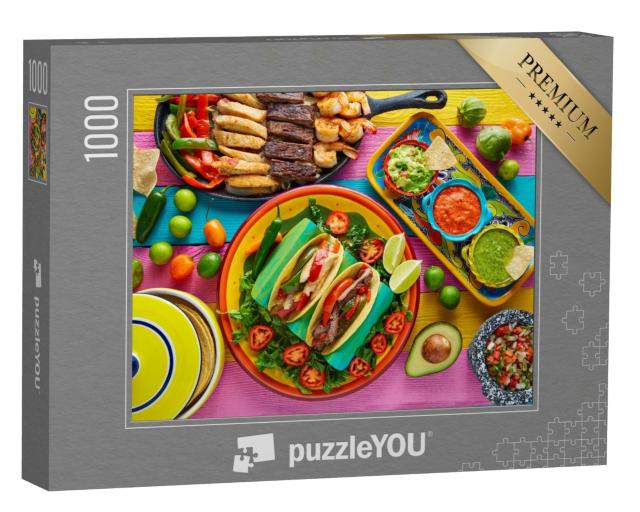Puzzle de 1000 pièces « Tacos de fajitas mexicaines au poulet et au bœuf »