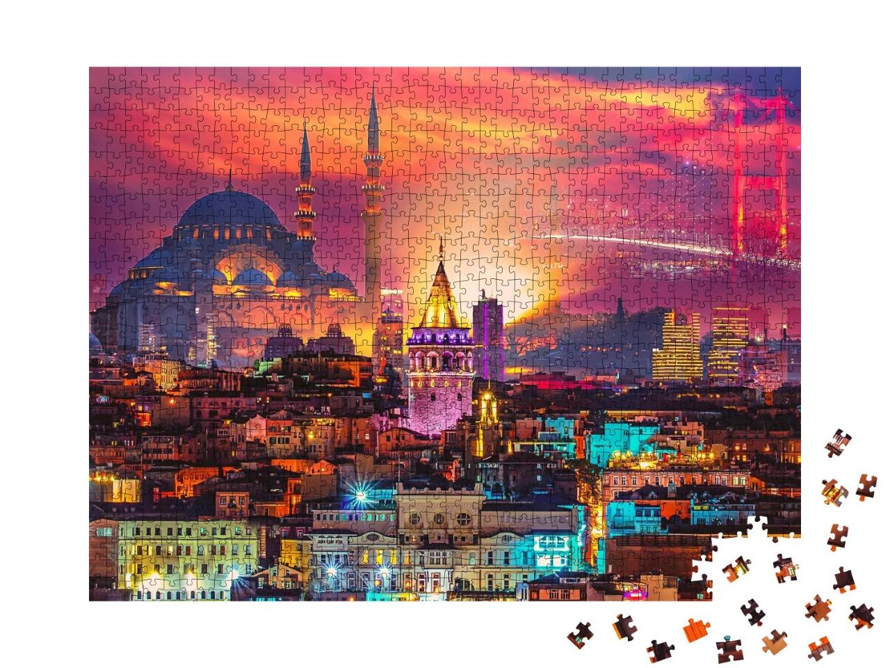 Puzzle de 1000 pièces « Skyline d'Istanbul magnifiquement illuminé, Turquie »
