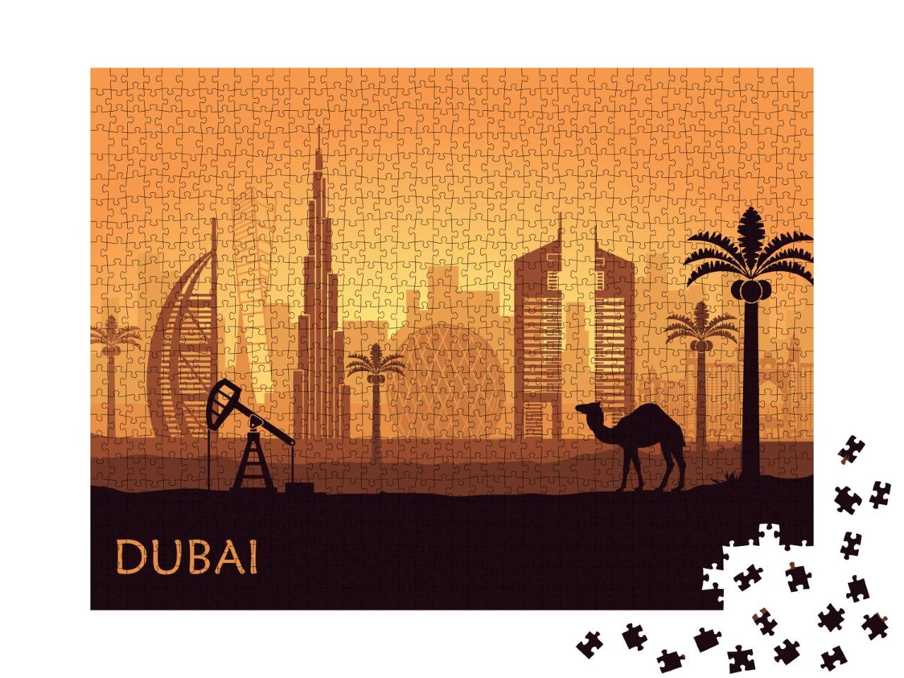 Puzzle de 1000 pièces « Skyline abstraite de Dubaï au crépuscule »