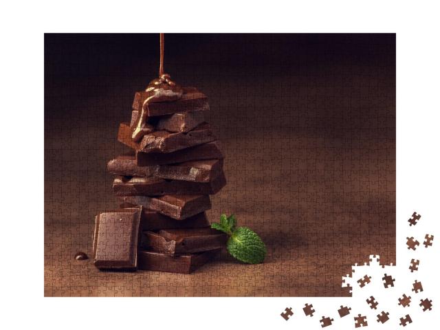 Puzzle de 1000 pièces « Chocolat fondu sur des morceaux de chocolat »