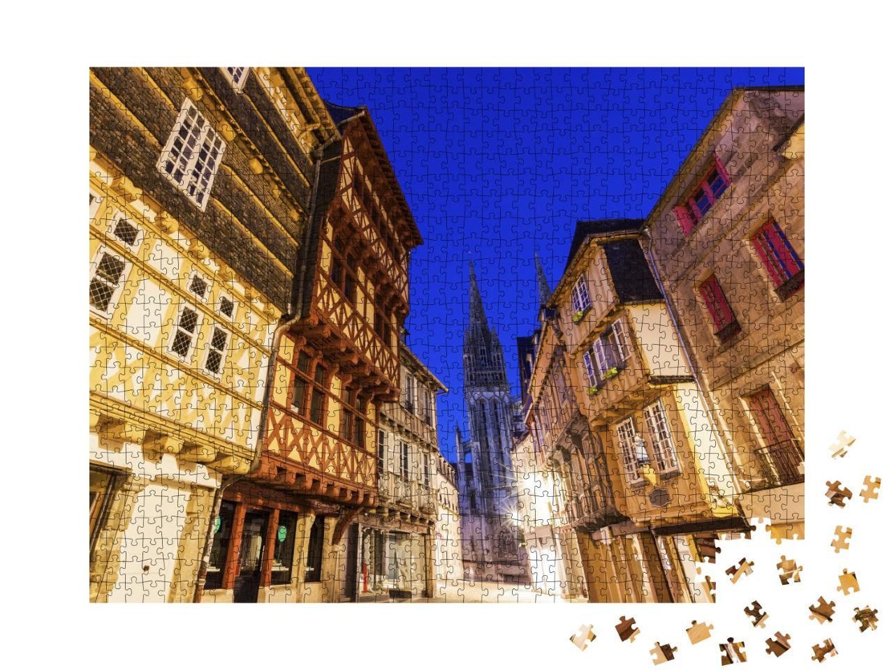Puzzle de 1000 pièces « La cathédrale de Quimper de nuit. Quimper, Bretagne, France »