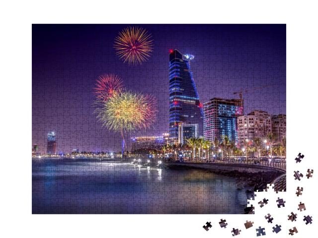 Puzzle de 1000 pièces « Célébration de Jeddah Cityscape, Arabie saoudite »