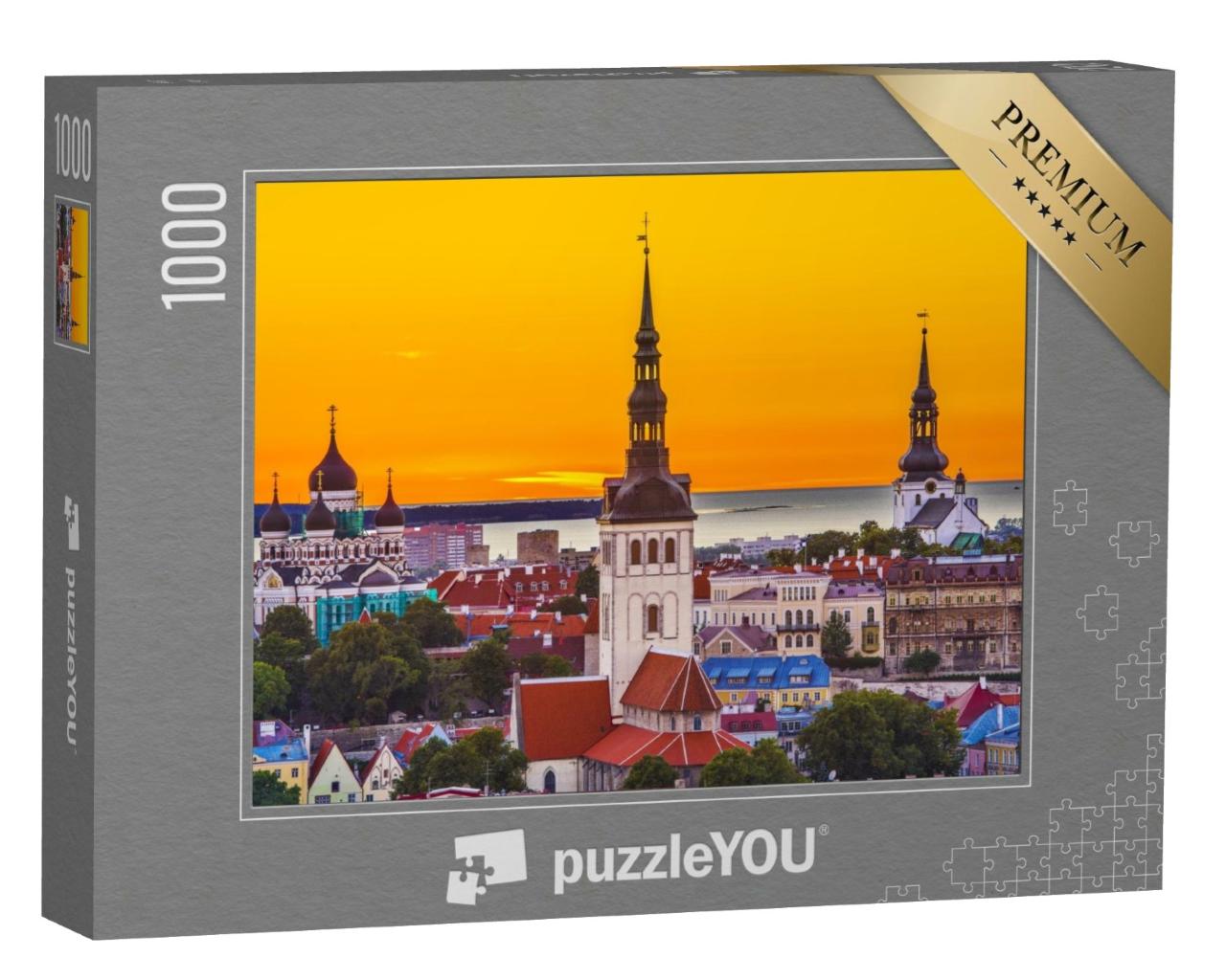 Puzzle de 1000 pièces « Skyline de Tallinn au coucher du soleil, Estonie »