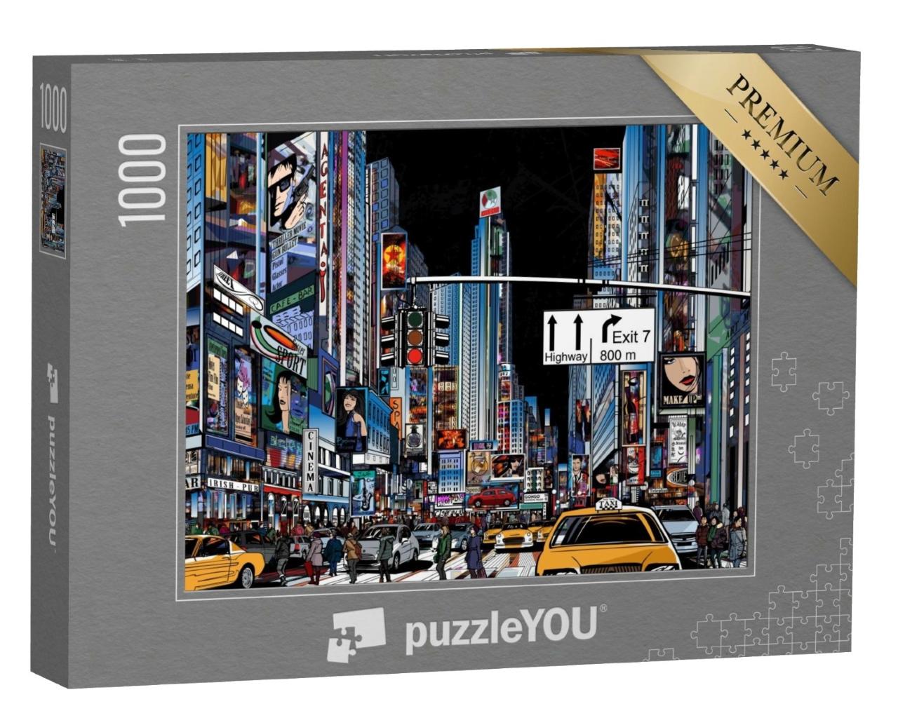 Puzzle de 1000 pièces « Illustration vectorielle d'une rue de New York la nuit »